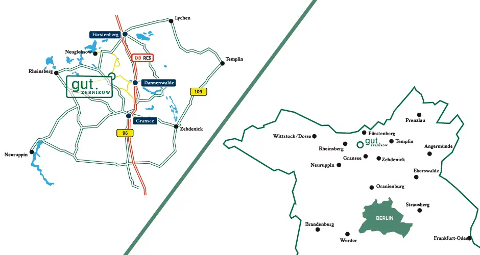 Anfahrtskarte: Zernikow, Gransee, Dannenwalde und die B96 nördlich von Berlin